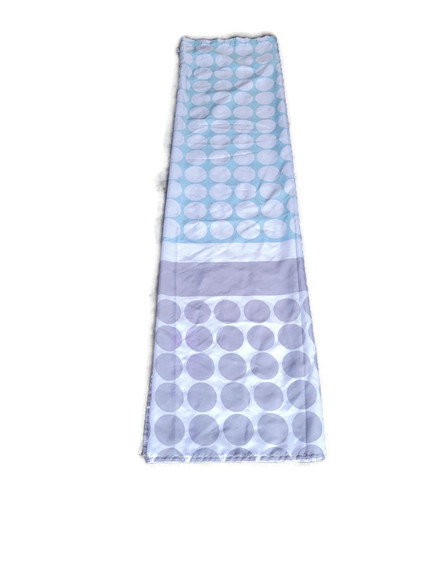 Folded shower curtain. Gray and greenish blue. Circle design. - Picture 2 of 2